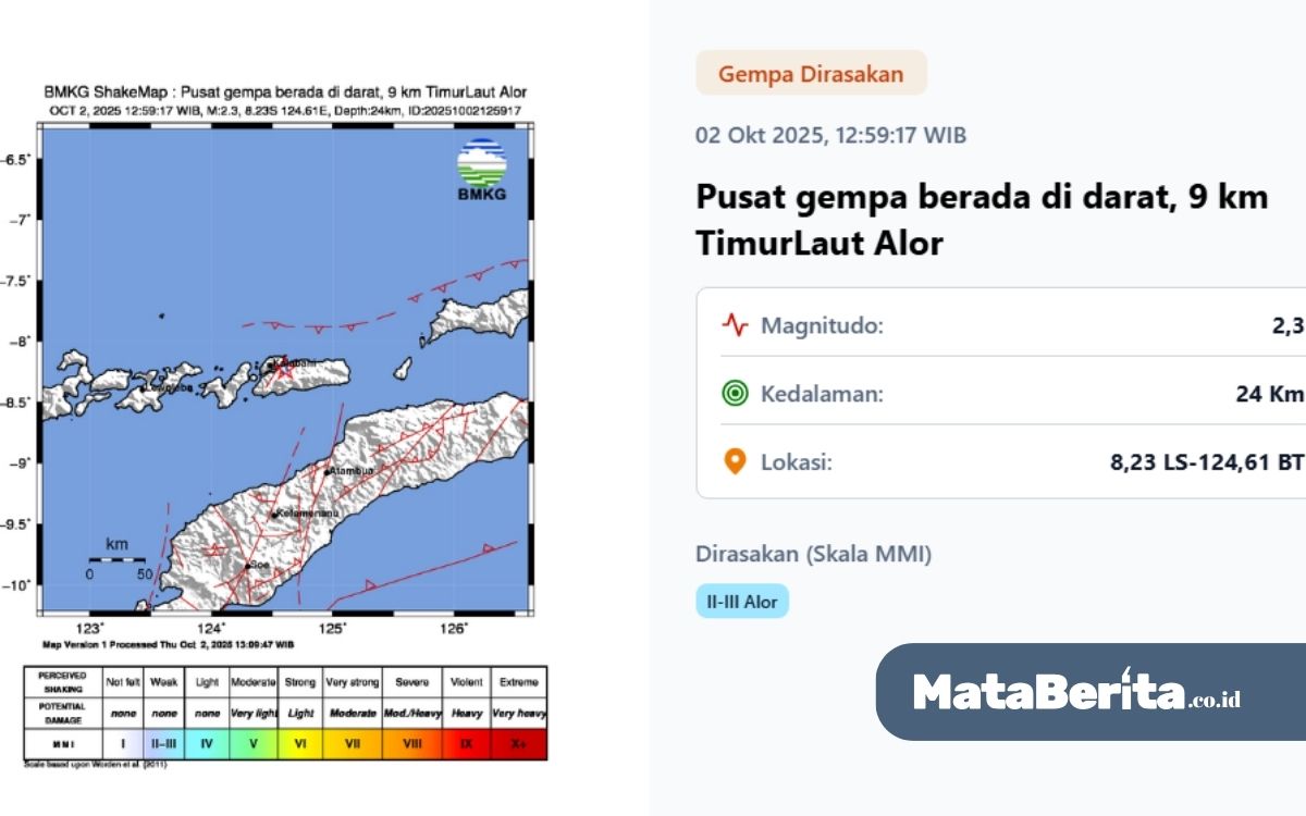 Gempa Dangkal Magnitudo 2,3 Guncang Alor