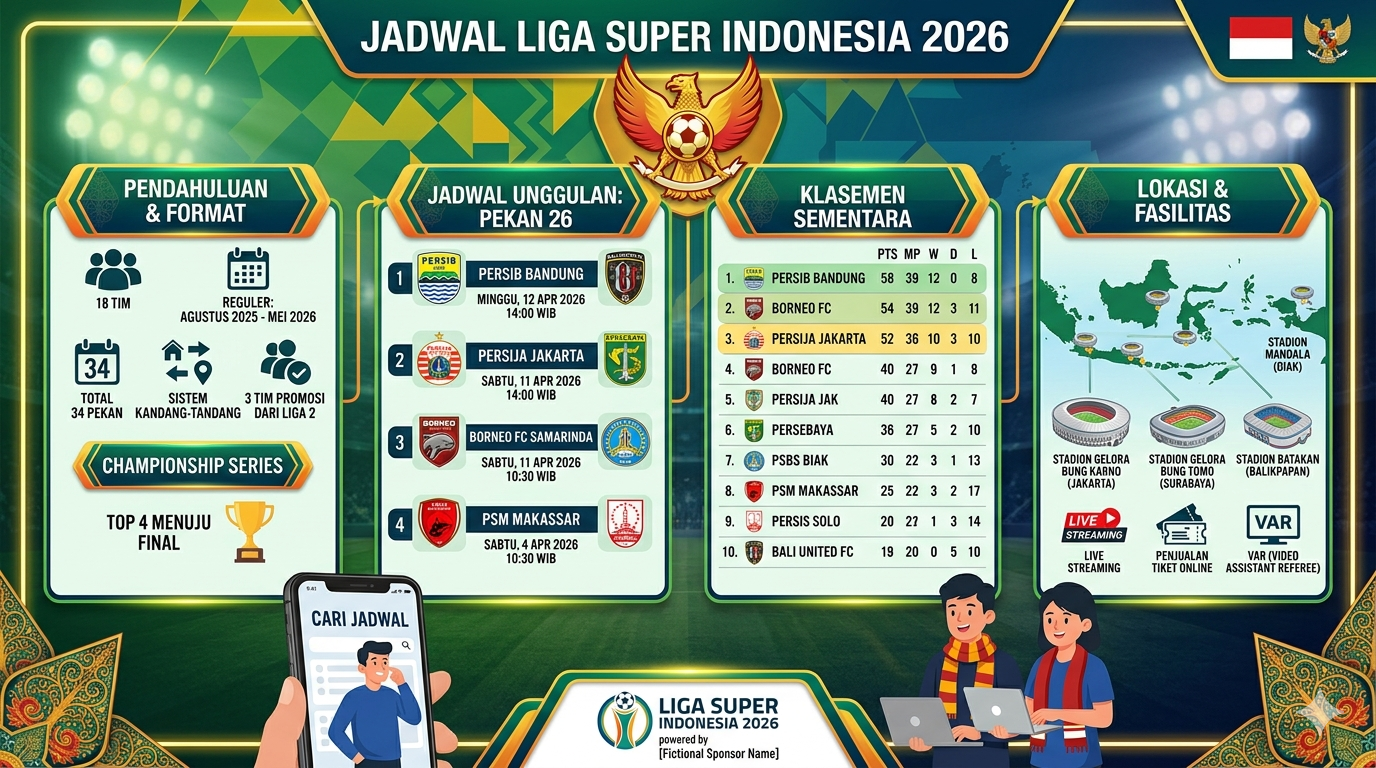 Jadwal Liga Super Indonesia Hari Ini 3 April 2026: Singo Edan Siap Terkam Malut United?